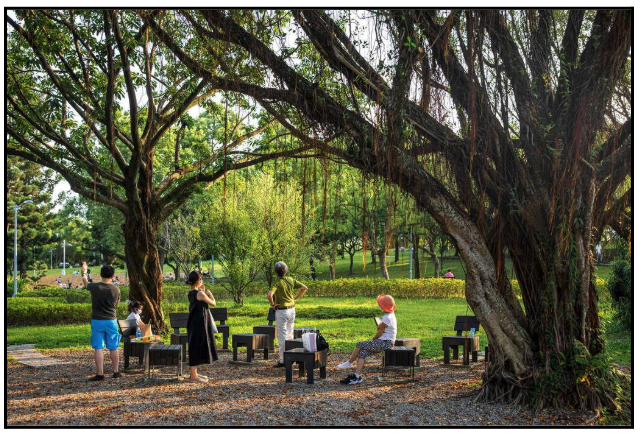 Tourists and residents gather in Taipei’s Da’an Forest Park